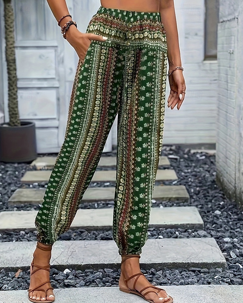 Mujer Persona que practica jogging Pantalones Vacaciones Boho Longitud total Media cintura Geométrico Cintura elástica Transpirable Cómodo Microelástico Calle Ropa Cotidiana Noche Morrón Oscuro 2025 - $19.99 –P15