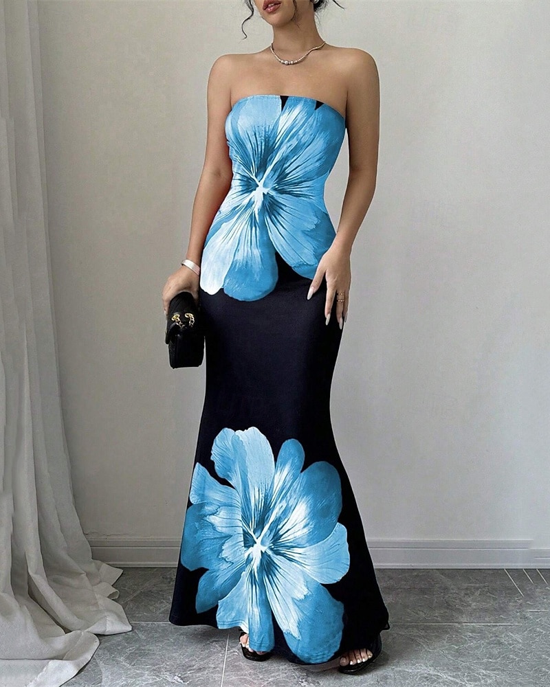 Women's Long Dress Maxi Dress Prom Dress Bodycon Summer Dress Elegant Fashion Party Holiday Date Regular Fit Flower Sleeveless Strapless Red Blue Summer Spring 2025 - $29.99 –P2