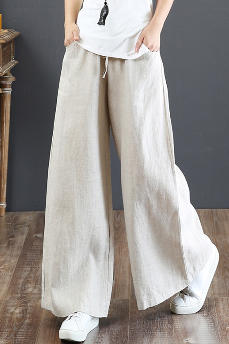 Women's Cotton Linen Shorts Linen-Inspired Pants Cotton Linen Pants Fashion Streetwear Full Length Natural Plain Pocket Elastic Drawstring Design Comfy Comfortable Street Going out Apricot Jacinth 2025 - $15.99 –P2
