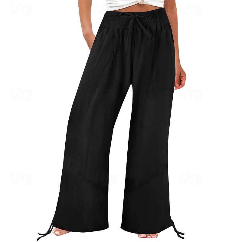Women's Cotton Linen Shorts Linen-Inspired Pants Cotton Linen Pants Fashion Full Length Natural Plain Pocket Elastic Drawstring Design Comfy Outdoor Comfortable Outdoor Street Going out Orange red 2025 - $29.99 –P2