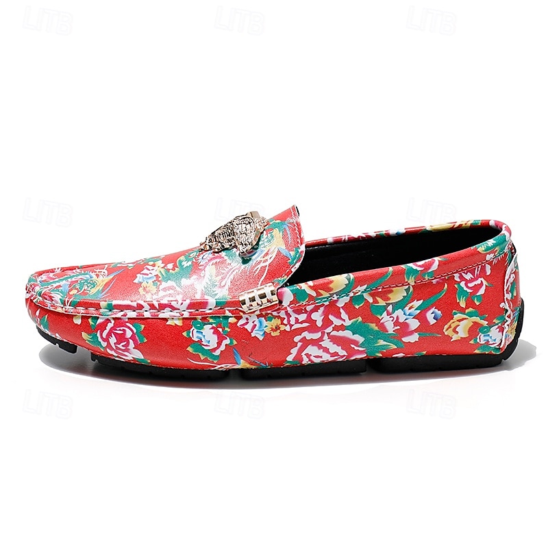 Blaue Slipper für Herren mit Blumenmuster und Löwenkopf-Dekoration, stylische Mokassins, ideal für Freizeitausflüge, als Freizeitkleidung und für erholsame Ferien 2025 - $46.99 –P2