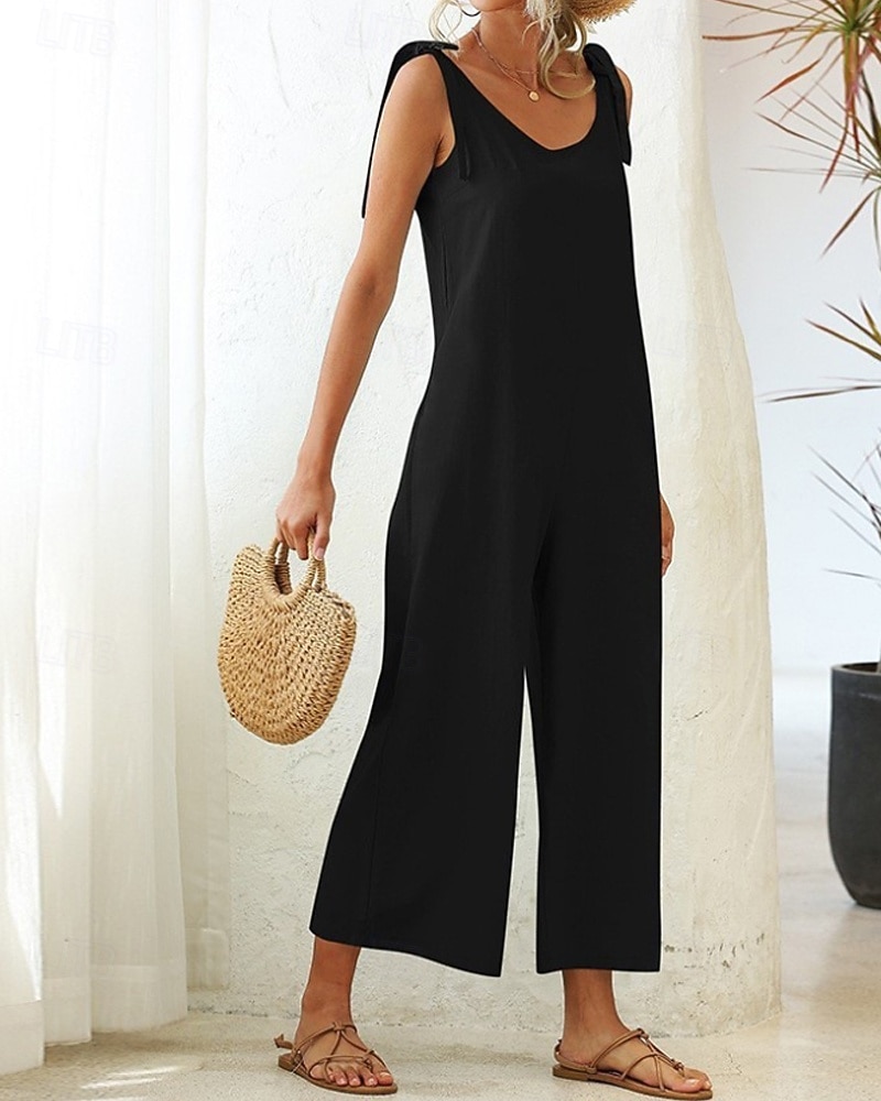 Women's Normal Dungarees Jumpsuit Streetwear Solid Color Sleeveless V Neck Backless Pocket Street Daily Regular Fit Black White Light Green Summer 2026 - $24.99 –P19