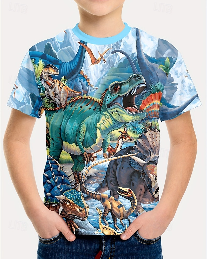 Jongens 3D Dinosaurus T-shirt Korte mouw Zomer Lente Modieus Basic Kinderen 4-12 jaar Strakke ronde hals Buiten Casual Dagelijks Normale pasvorm 2025 - $14.49 –P1