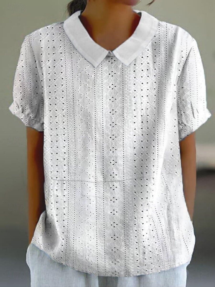 Damen Hemd Einfach Basic Modern Kurzarm Hemdkragen Normale Oberteile Täglich Ferien Lochmuster Weiß Sommer 2025 - $17.99 –P3