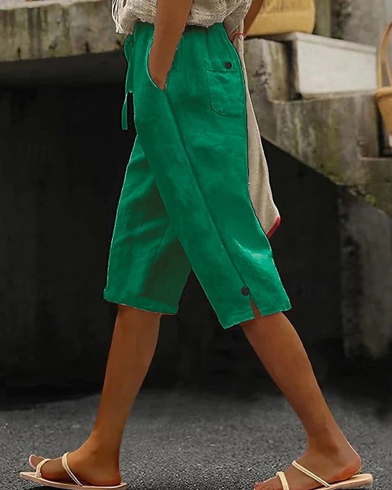 Women's Capri Pants Slacks Casual Calf-Length Natural Plain Pocket Elastic Drawstring Design Comfy Outdoor Outdoor Going out Orange red White Pink Blue Summer Regular Fit 2025 - €27.99 –P3