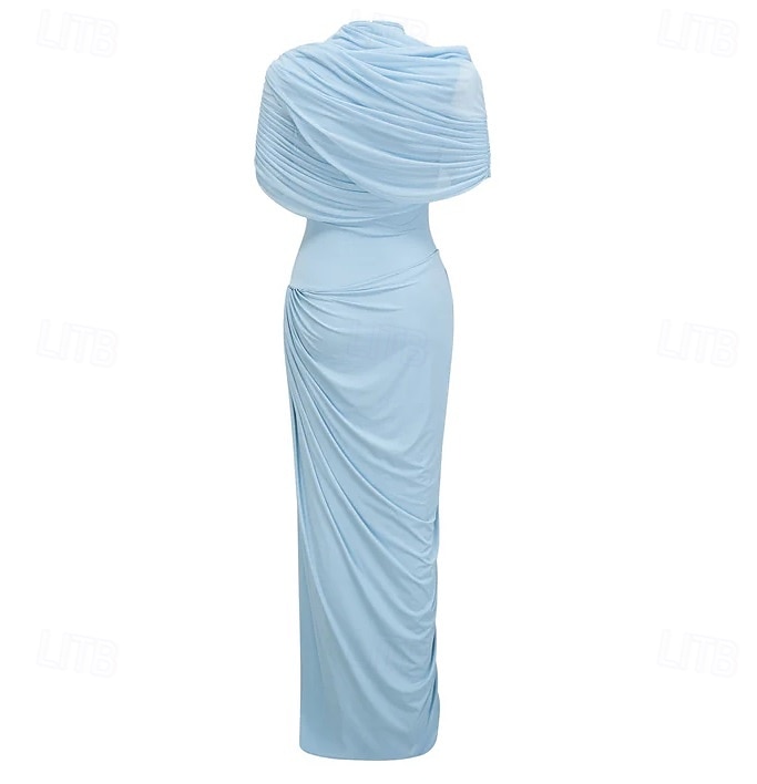 Robe de soirée colonne Bébé Robe élégante Robe formelle Invité de mariage Longueur sol Manches courtes Col haut Spandex avec châle drapé de 2025 ? $129.99 –P3