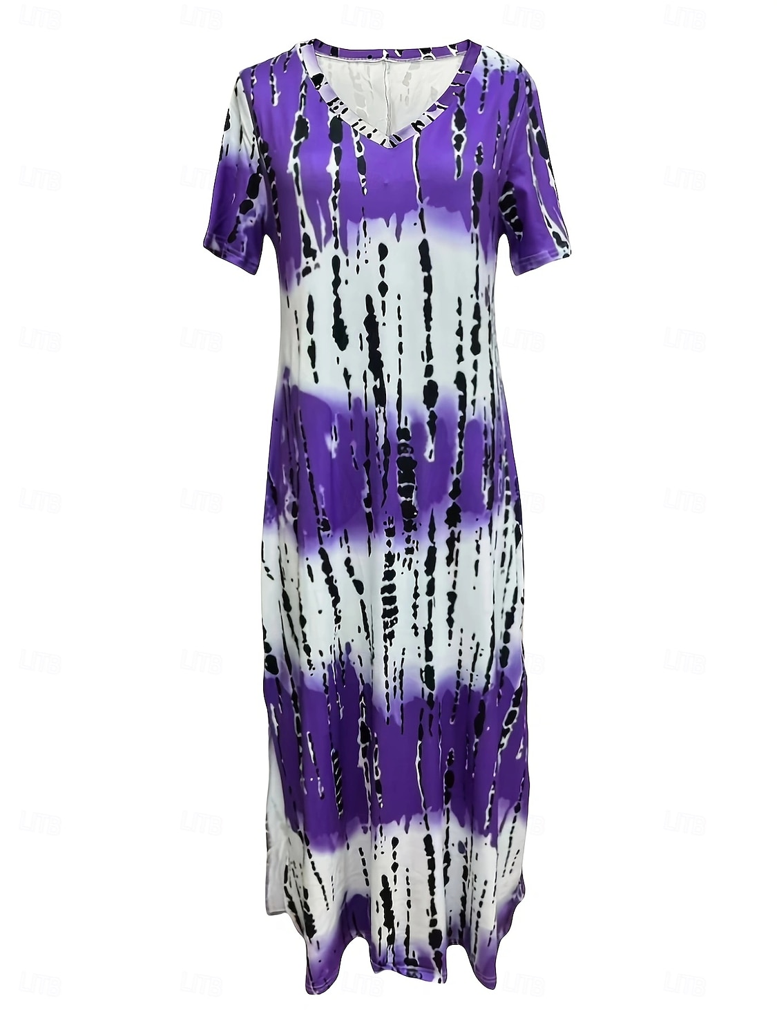 Damen Maxikleid Shiftkleid Lässig Täglich Lässiger Schnitt Farbblock Kurzarm V Ausschnitt Rosa Purpur Grau Sommer 2025 - $21.99 –P2