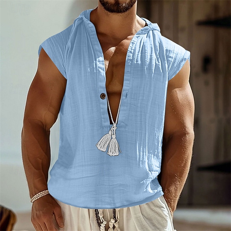 Homme Débardeur Sous-Vêtements T-shirt sans manches Sans manches À capuche Été Uni Mode Designer Basique Boutons Vacances Rue Sortir Noir bleu marine Vert T-shirt haut de gamme pour homme de 2025 ? $21.99 –P6