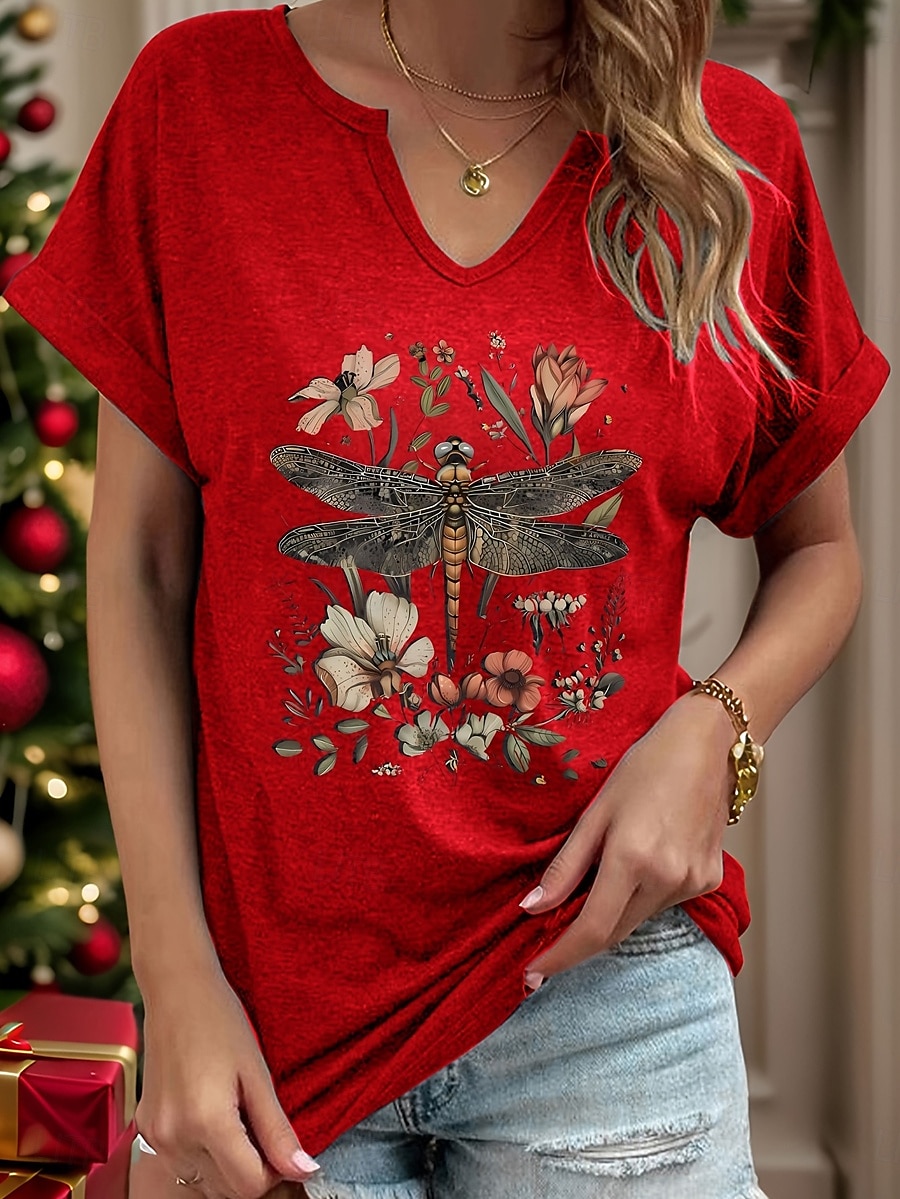 Femmes T-shirt Fleuri Graphique Animal Bohème ancien Élégant Manche Courte Encolure en V Hauts Réguliers Quotidien Week-end Imprimé Noir Blanche Rouge Gris Été Printemps de 2025 ? $24.99 –P3