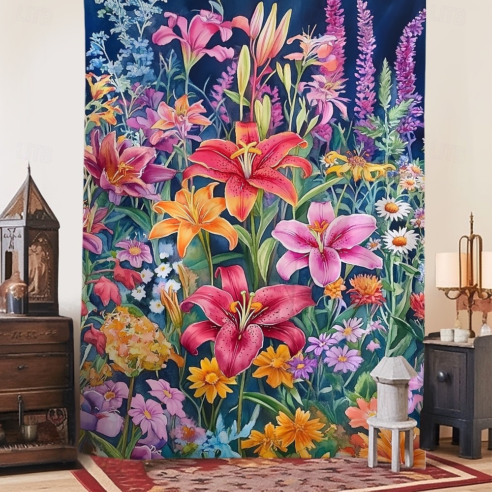 Květinové lilie závěsná tapisérie nástěnné umění velká tapisérie mural dekor fotografie pozadí deka závěs domácí ložnice obývací pokoj dekorace 2026 - $20.99 –P2