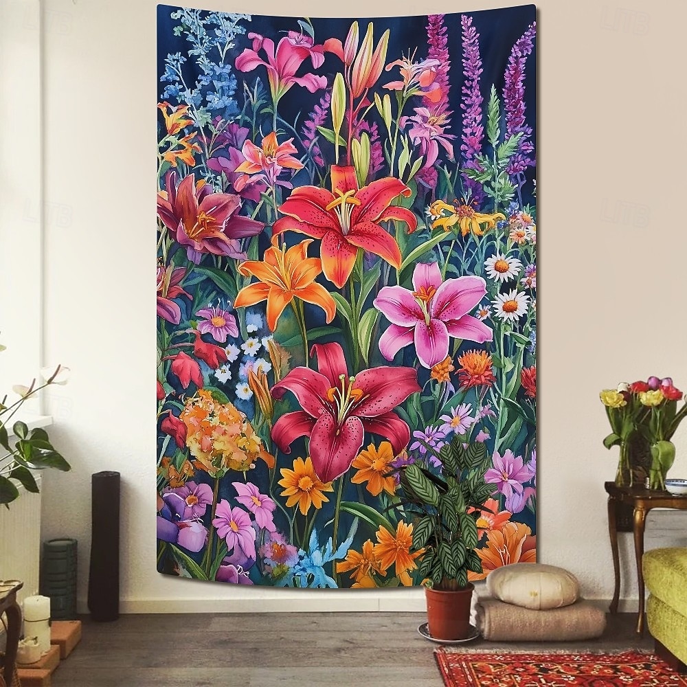 Květinové lilie závěsná tapisérie nástěnné umění velká tapisérie mural dekor fotografie pozadí deka závěs domácí ložnice obývací pokoj dekorace 2026 - $20.99 –P1