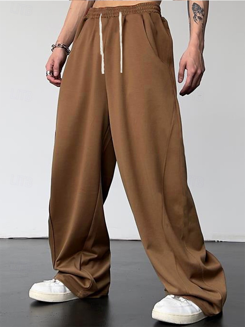 Herr Träningsbyxor med vida ben Atletiska byxor Långbyxor Snörning Elastisk midja Slät Komfort Andningsfunktion Ledigt Dagligen Helgdag Sport Mode Svart Vit 2026 - $22.99 –P16