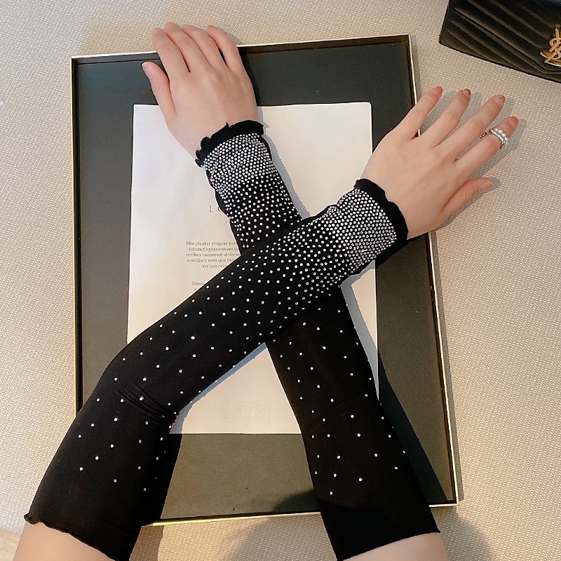 Set di maniche di protezione solare scintillanti con strass ad alta elasticità, per donna, maniche dimagranti, stile mondano, maniche corte, maniche estive. del 2025 a $12.99 –P2