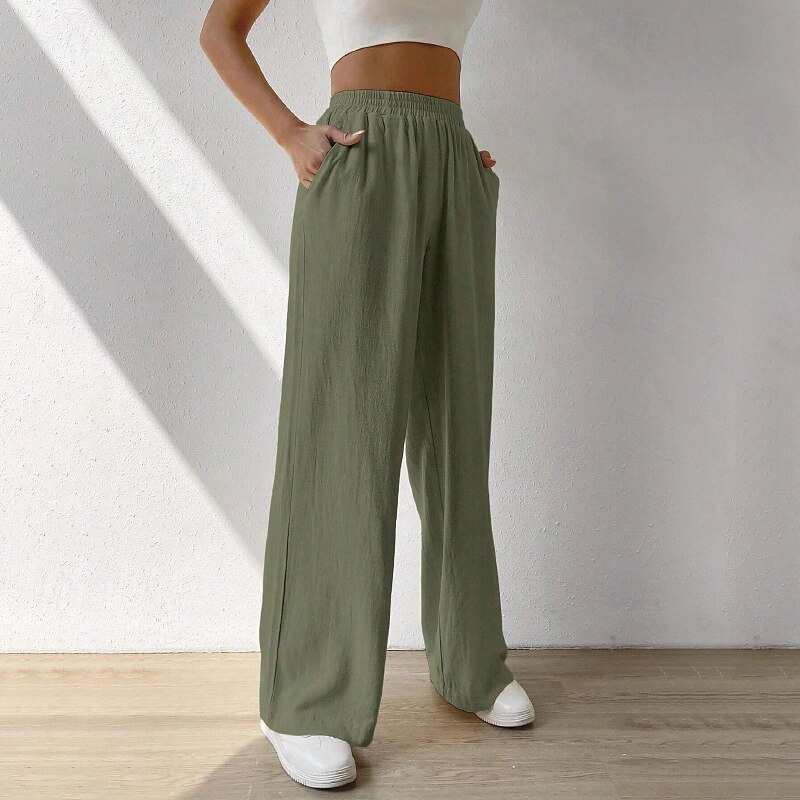 Women's Cotton Linen Pants Slacks Streetwear Casual Full Length Natural Plain Pocket Elastic Waist Comfy Comfortable Casual Daily Weekend Apricot Light Sky Blue Black Army Green Summer Regular Fit 2025 - €32.99 –P10