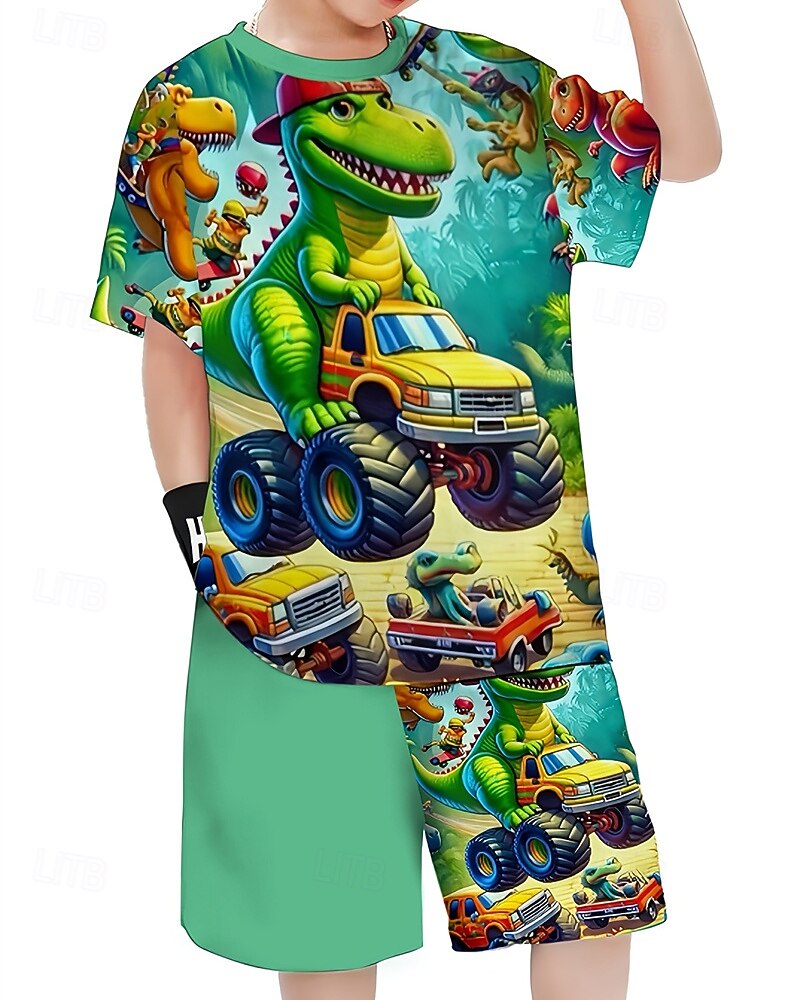 Poikien 3D Dinosaurus T-paita ja shortsit Setti Lyhythihainen Kesä Kevät Urheilu Muoti Päivittäin Lapset 4-12 vuotta Tiukka pyöreä kaula-aukko ulko- Loma Urheilu Räätälöity istuvuus 2025 - $22.99 –P1