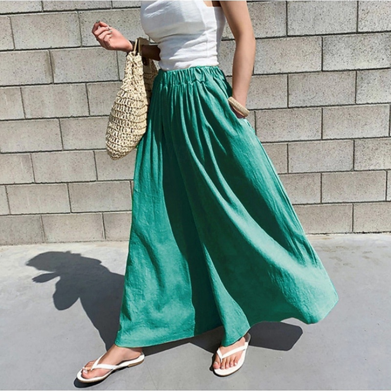 Femmes Pantalon en coton et lin Slacks Mode Streetwear Longueur complète Naturel Uni Avec Poches Taille Élastique Confortable Sortir Week-end Vert forêt Bleu ciel clair Gris Bleu lagune Été Coupe de 2025 ? $27.99 –P12
