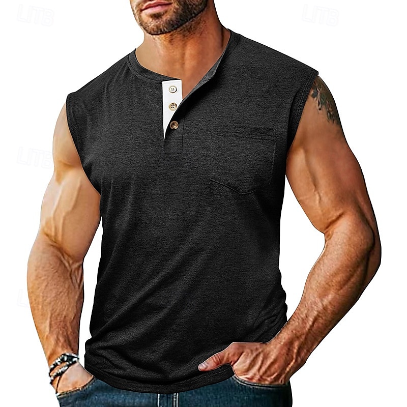 Herren Tank Top Weste Unterhemd Ärmelloses Shirt Ärmellos Henley Sommer Einfach Mode Designer Basic Klassisch Urlaub Straße Ausgehen Schwarz Weiß Dunkelmarine Top T-Shirt für Herren 2025 - $19.99 –P11