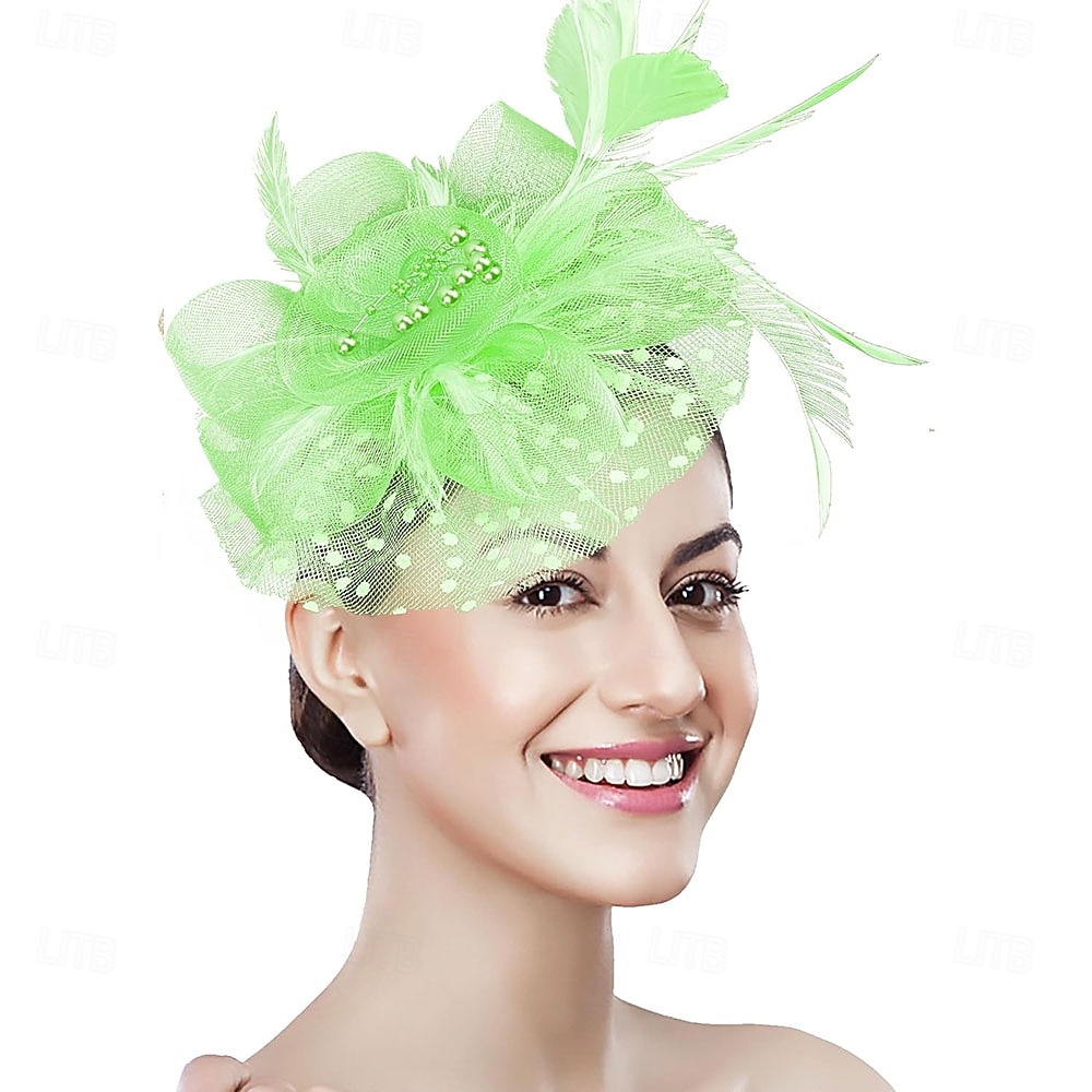 غطاء للرأس ريشة صاف قبعة فيدورا زفاف حفلة ليلية حفلة شاي سباق خيول كوكتيل عتيق لطيف مع ريش خوذة أغطية الرأس 2025 - $48.99 –P25