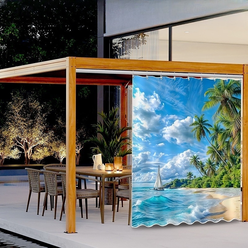 Vízálló Kültéri Függöny Magánélet Tolóteraszos Függöny Pergola Függönyök Fülekkel 3D Táj Tengerparti Kép A Kerti Pavilonhoz Erkélyhez Porchhoz Partira 1 Panel 2025 - $34.99 –P9