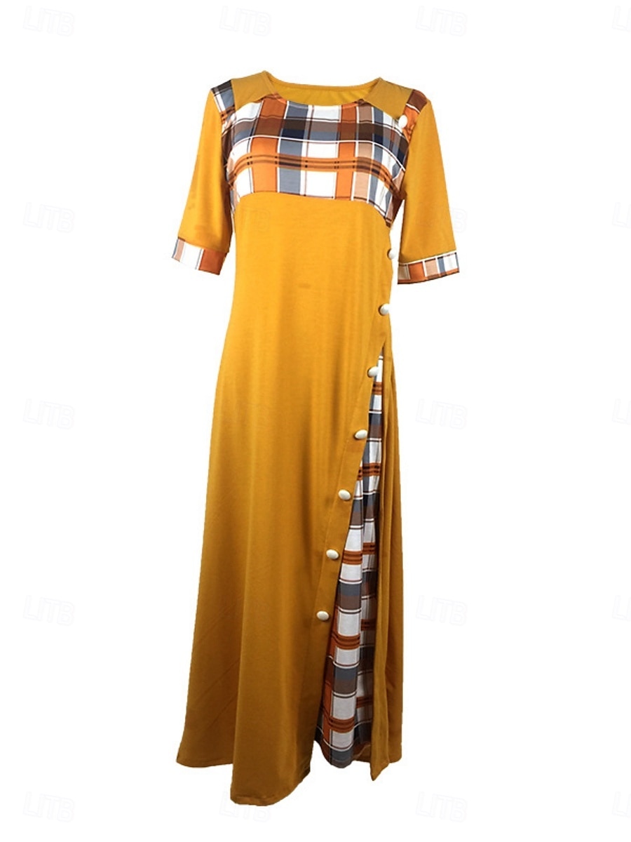 Pentru femei Rochii Midi Rochie A line Vacanță Casual În aer liber Ieșire Fit standard Grafic Plisat Manșon Jumate Crewneck Negru Galben Roșu Vin Mov Vară 2025 - $27.99 –P11