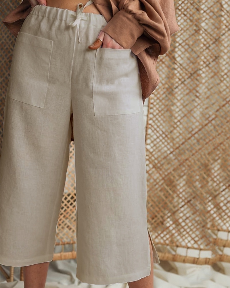 Per donna Pantaloni in cotone e lino Pantaloni Palazzo Moda Streetwear Comfort Lunghezza al polpaccio Misura del girovita medio Semplice Elastico in vita Comodo All'aperto Confortevole Streetwear del 2025 a $26.99 –P5