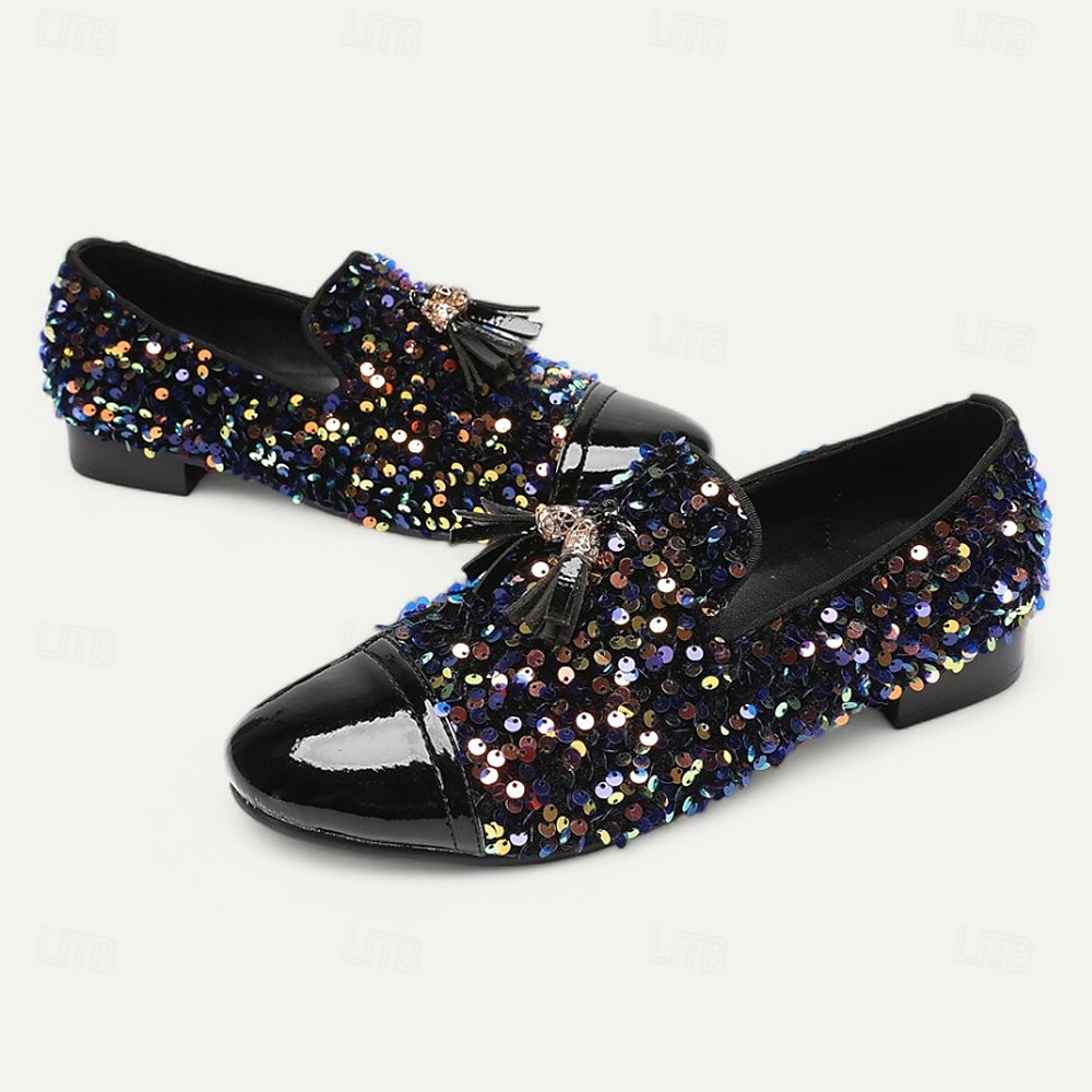 Men's Black Sequin Loafers with Bow – Prom and Formal Party Slip-On Shoes for Nightclubs, Red Carpet Events and Gala Dinners 2025 - $109.99 –P4