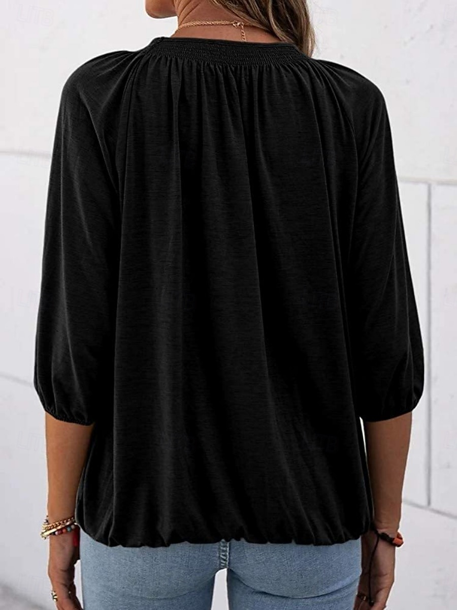 Femmes T-shirt Uni Mode Moderne Manche 3/4 Col ras du cou Hauts Réguliers Quotidien Noir Blanche Rose Claire Vin Vert Véronèse Été de 2025 ? $12.99 –P7