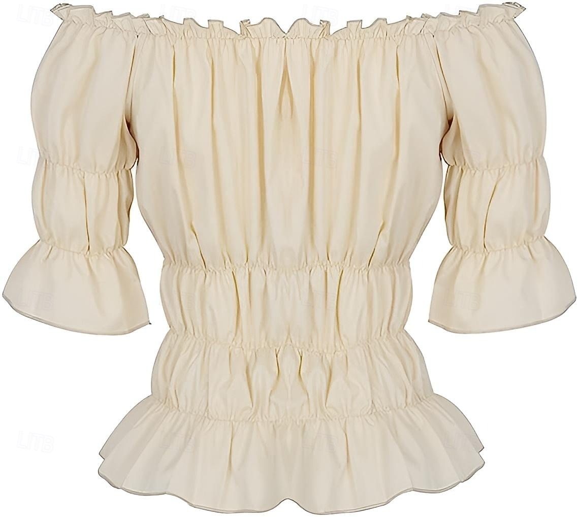 Elegantní Viktoria Tarzı Středověké Halenka / košile Nátělník Volánkový rukáv Pirát Dáma Viking Elfí Pod rameny Jednobarevné Maškarní kostým Dámské Keltské Pirát Fantazie Karneval Plesová maškaráda 2026 - $37.99 –P3