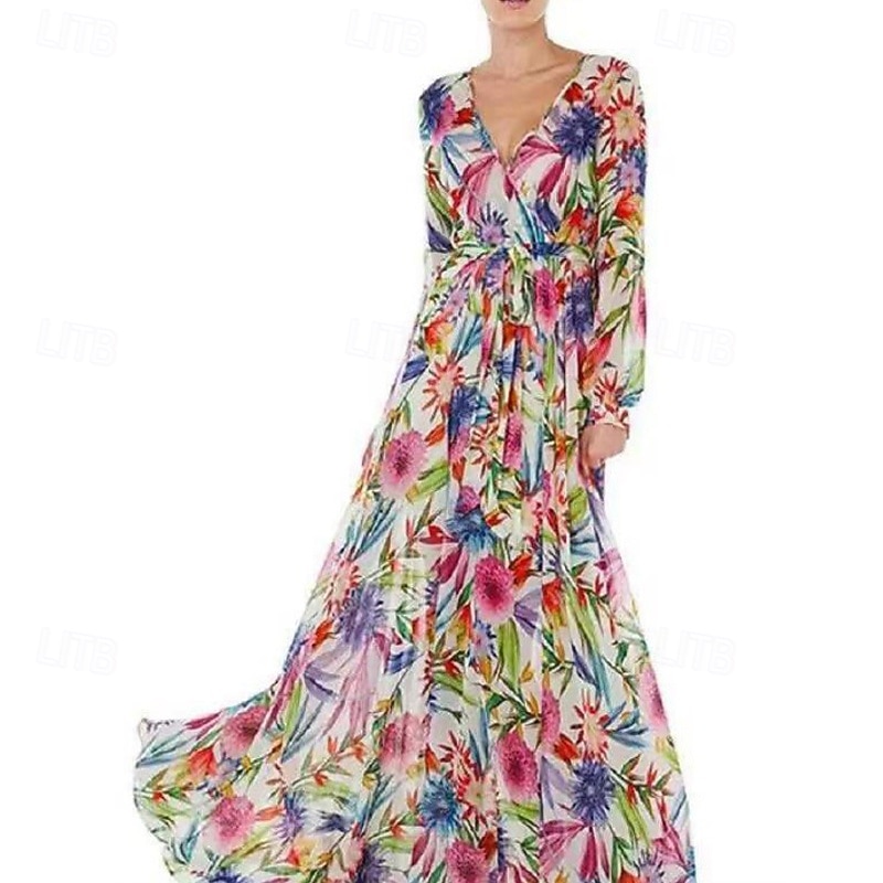 Per donna Abito Lungo Maxi Abito Abito Floreale Moda All'aperto Data Uscire Vestibilità regolare Fiore Senza Maniche Scollo a V Giallo Blu marino Blu Fucsia Estate del 2025 a $26.99 –P4