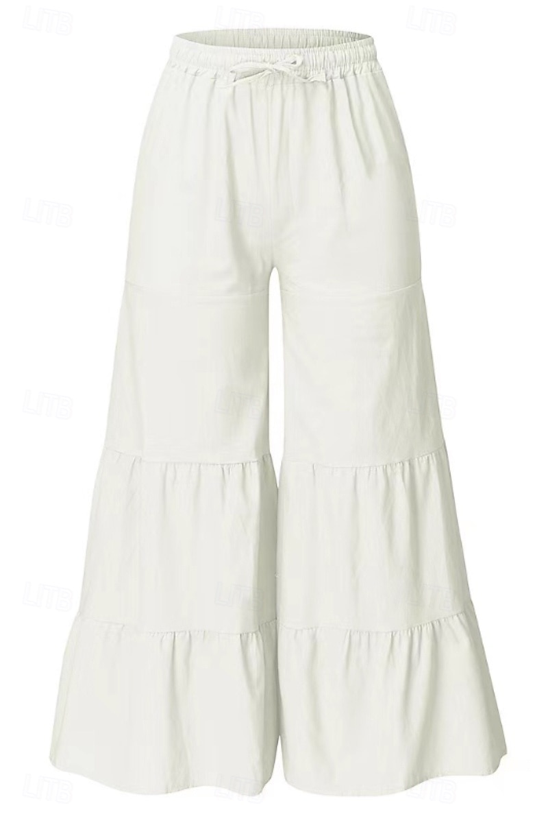 Mujer Pantalones de lino y algodón pantalones Moda Ropa de calle Longitud total Cintura Media Plano Diseño de cordón elástico Confortable Cómodo Noche Fin de semana Blanco Verano Ajuste regular 2025 - $23.99 –P2
