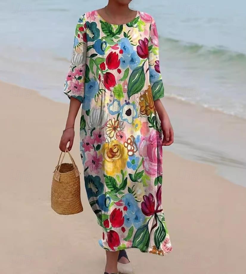Femmes Robe maxi Robe fourreau Robe trapèze Vacances Occasionnel Boho Sortir Plage Coupe Standard Fleuri Graphique Sans manches Col en U Bordeaux Rouge Bleu Été Printemps de 2025 ? $26.99 –P1