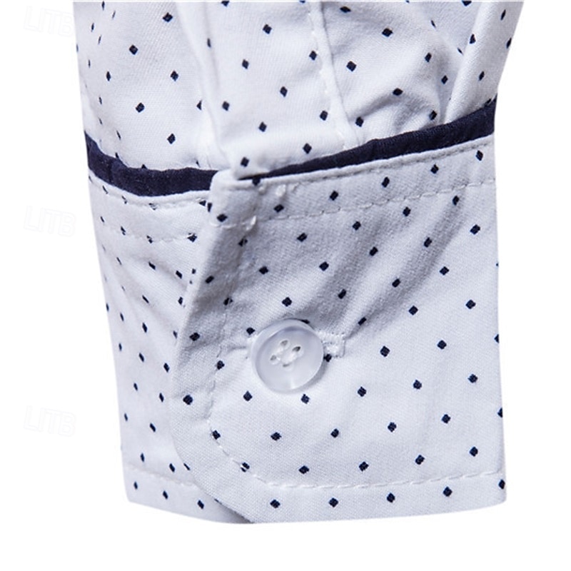 Herren Hemd Sommerhemd Freizeithemd Strandhemd Knopfhemd Weiß Marineblau Langarm Punkte Revers Urlaub Hawaiianisch Button-Down Bekleidung Polyester Mode Lässig Bequem 2025 - $32.99 –P11