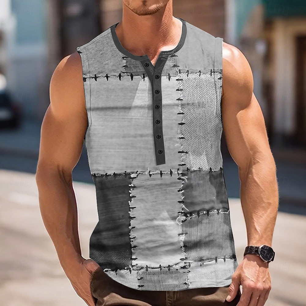 Hombre Retazos Cosecha Camiseta sin mangas Henley Shirt Sin Mangas Vintage Moda Design Exterior Casual Diario Verano Primavera & Otoño Gris Azul Verde Caqui Henley Camiseta Henley 2026 - $16.49 –P5
