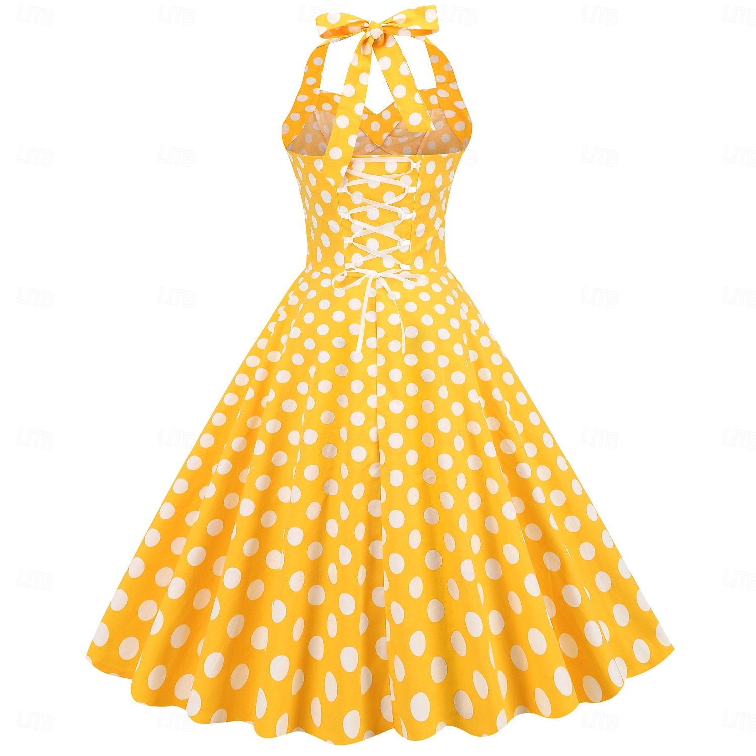 cross-border hot sale retro polka dot halter neck halter strap slim slim waist palace swing dress women europe and america 2025 - $35.99 –P12