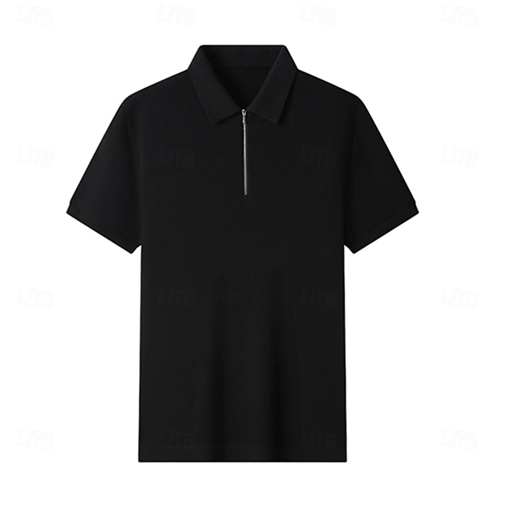 Men's Silk Linen Cotton Business Casual Half Zip Short Sleeve Basic Formal Solid Color Zipper Summer Black Dark Navy Sky Blue Dark Green Gray 2025 - $49.99 –P17