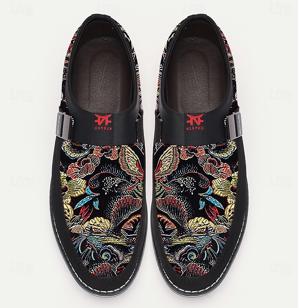 slip-on sneakers i svart och flerfärgad jacquard för män – snygga skor i jacquardtyg för casual och smart casual evenemang 2025 - $46.99 –P4