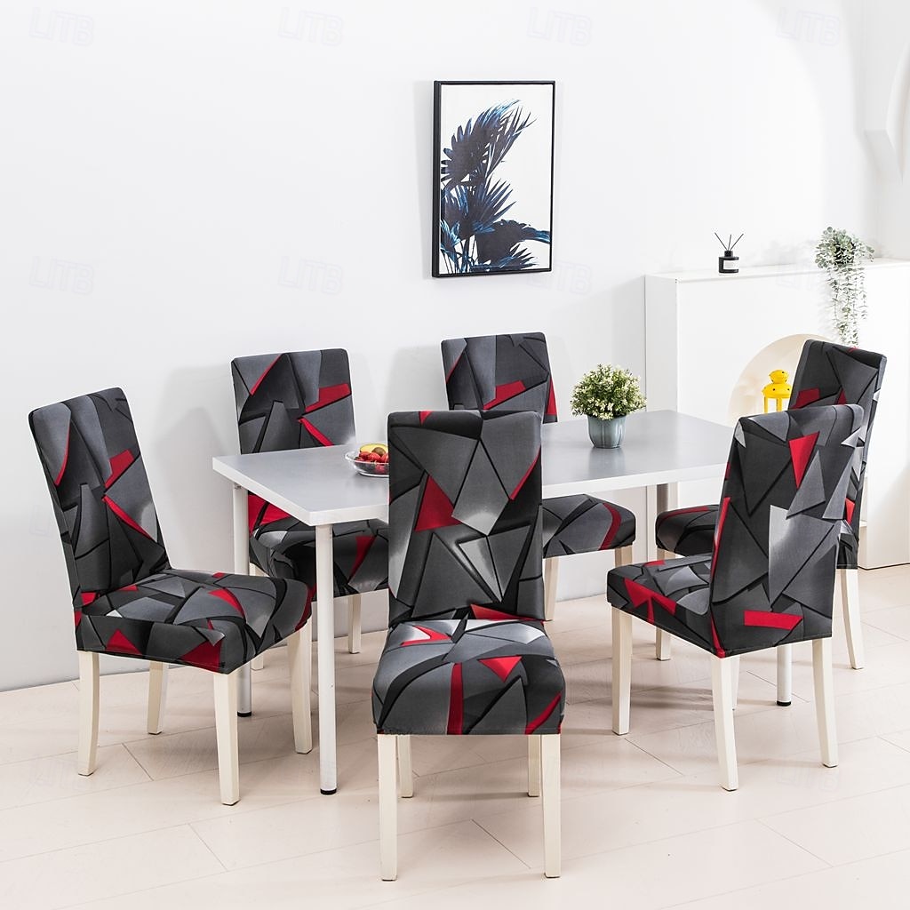 4/6 szt. elastycznych pokrowców na krzesła do jadalni, antypoślizgowych i modnych pokrowców na krzesła do jadalni, prostych geometrycznych nadruków, ochronnych pokrowców na krzesła do wystroju wnętrz, 2025 - $15.49 –P5