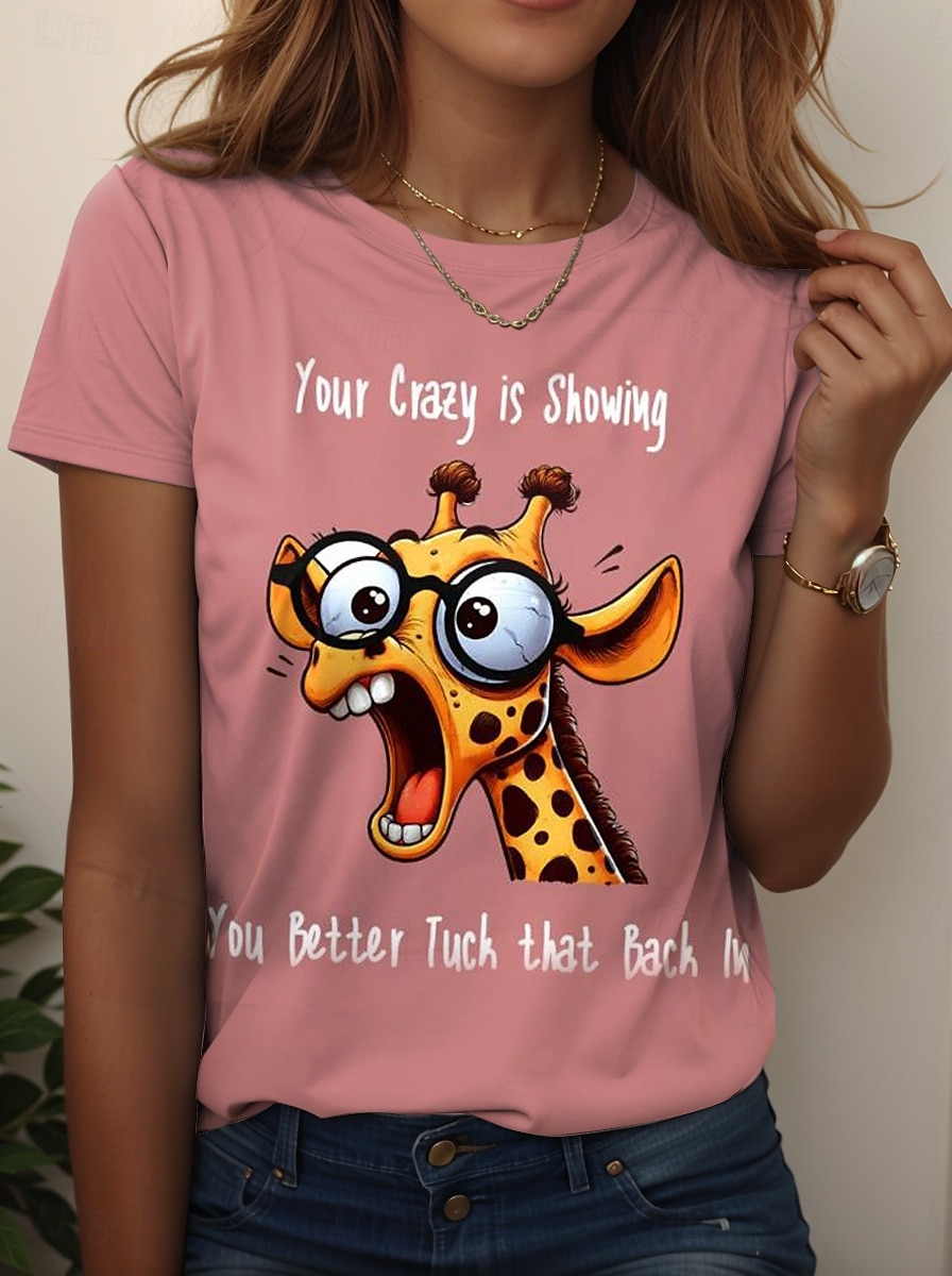 Damen T Shirt Grafik Tiermotiv Buchstabe Stilvoll Klassisch Lässig Kurzarm Rundhalsausschnitt Normale Oberteile Täglich Druck Schwarz Weiß Rosa Blau Purpur Sommer 2025 - $19.99 –P4