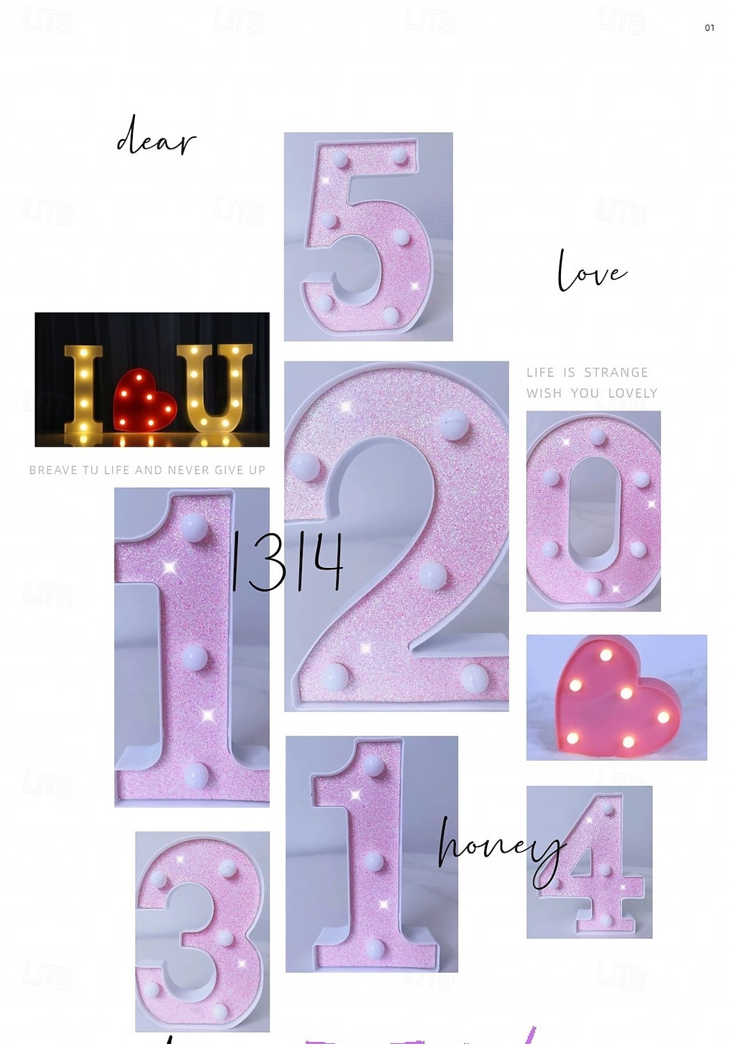 2025年 16cm ピンク文字ライト 装飾ライト 休日 誕生日 クリスマス 装飾ライト コレクション – $4.99 –P1