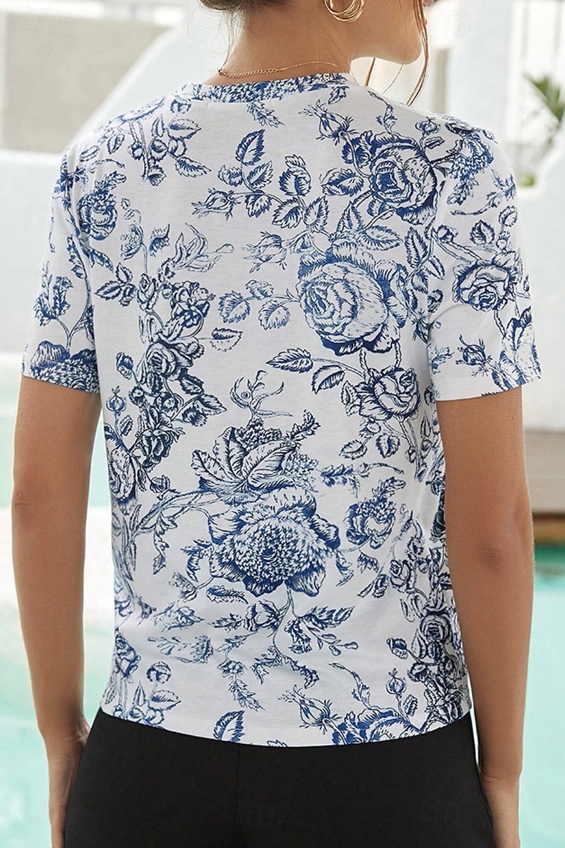 Dame T skjorte Blomstret Moderne Fritid Kortermet Crew-hals Vanlige topper Daglig Helg Trykt mønster Hvit Sommer 2025 - $16.99 –P6