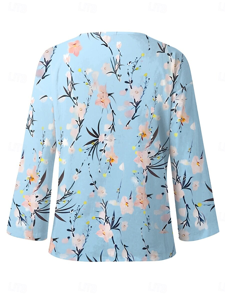 Dames Overhemd Bloemig Grafisch Elegant Casual Lange mouw V-hals Normale tops Dagelijks Feestdagen Afdrukken Rood blauw Zomer Lente 2025 - $29.99 –P2