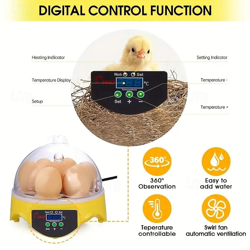 Small Family Use Egg Incubator Automatic Temperature Control Intelligent Incubator 7-egg Capacity Suitable for Chickens Ducks Turtles Birds 2025 - $47.99 –P4