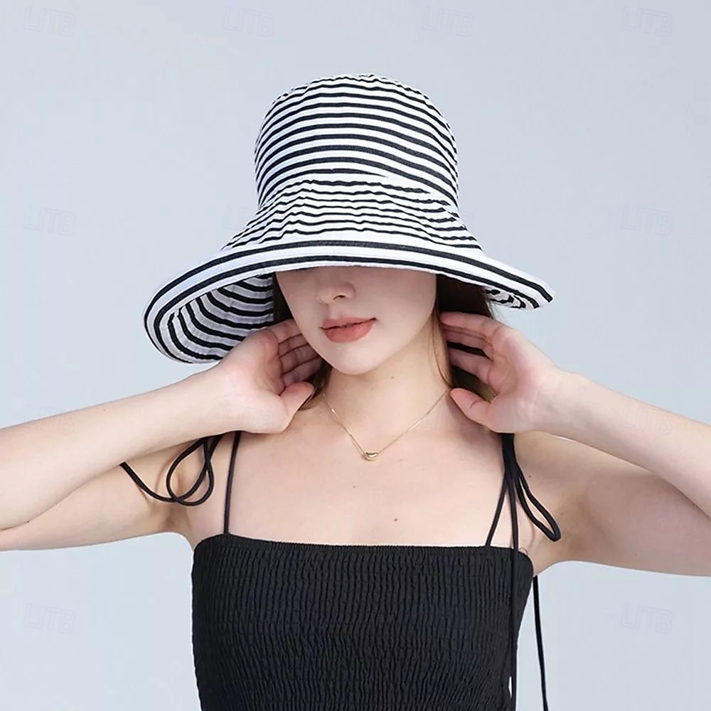solhatt for kvinner bred brem sommer upf50 uv-beskyttelsesstripe lett fottur utendørs caps 2025 - $16.99 –P7