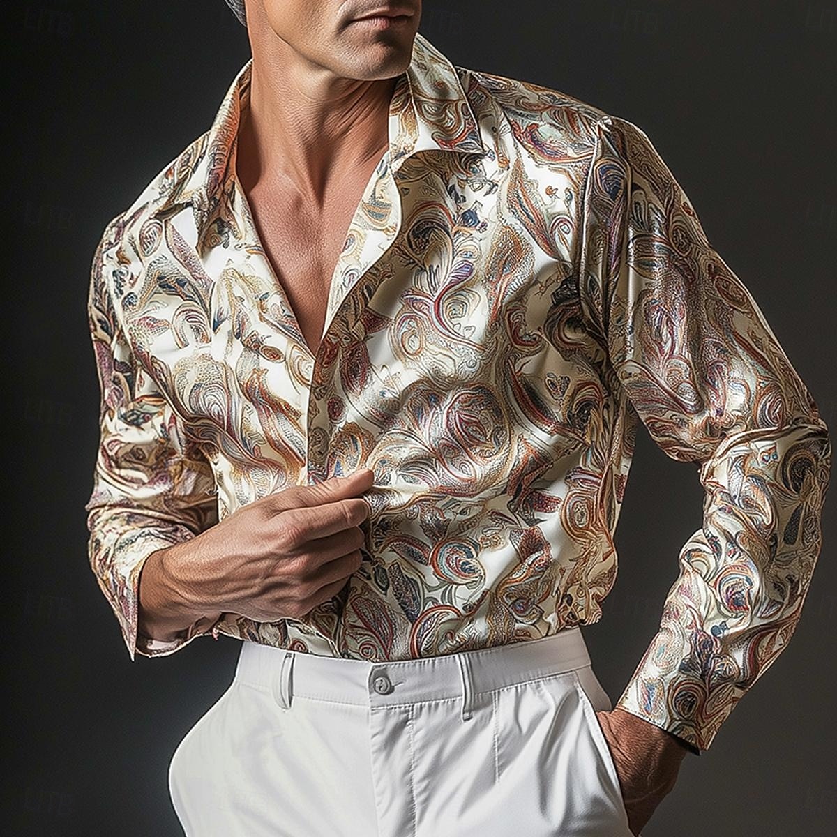 Men's Shirt Satin Shirt Striped Shirt Casual Shirt Button Up Shirt Paisley Daily Business Beige Long Sleeve Collar Spring &  Fall All Seasons Clothing Apparel 2026 - $28.99 –P1