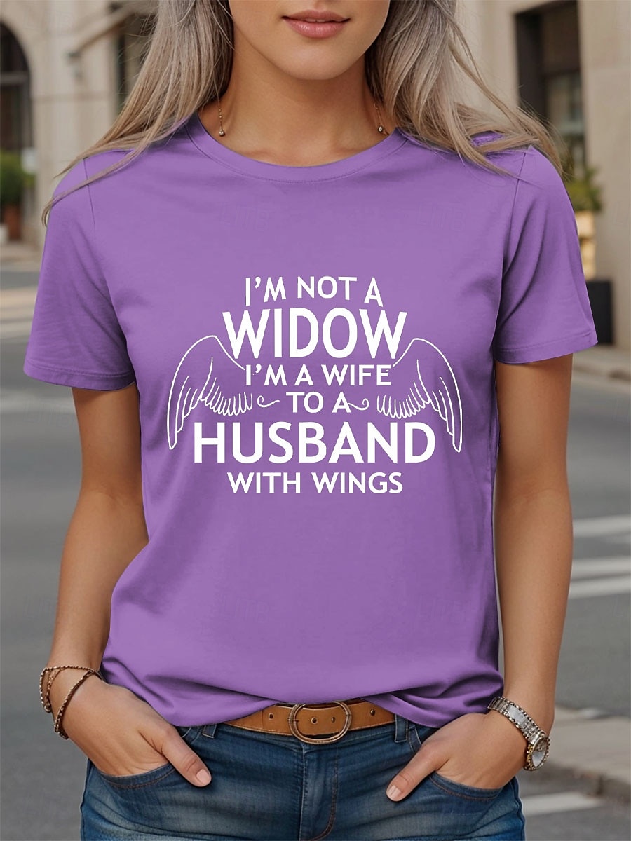 Femmes T-shirt Graphique Lettre ancien Élégant Classique Manche Courte Col ras du cou Col rond Hauts Réguliers Quotidien Imprimé Noir Violet Marron Vert Été Wife Husband de 2025 ? $19.99 –P4