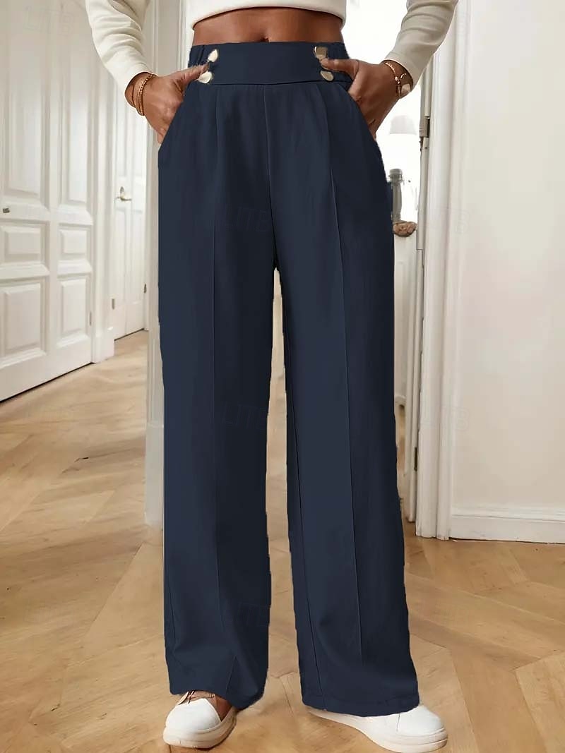 Femmes Slacks Mode Chino Longueur complète Taille haute Uni Avec Poches Confortable Doux Non Elastique Bureau / Carrière Décontracté Quotidien Abricot Noir Marine foncé Kaki Printemps, Automne de 2025 ? $19.99 –P7