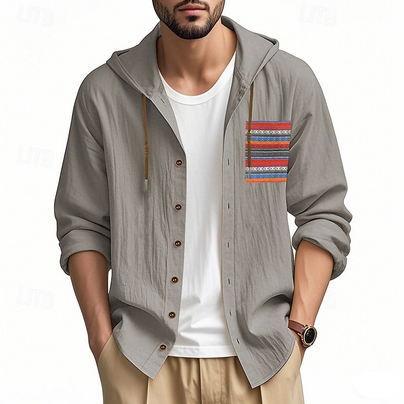 Herren Knopfhemd Einfach Urlaub Straße Schwarz Weiß Khaki Grau Langarm Mit Kapuze Frühling & Herbst Bekleidung Button-Down 2025 - $26.99 –P11