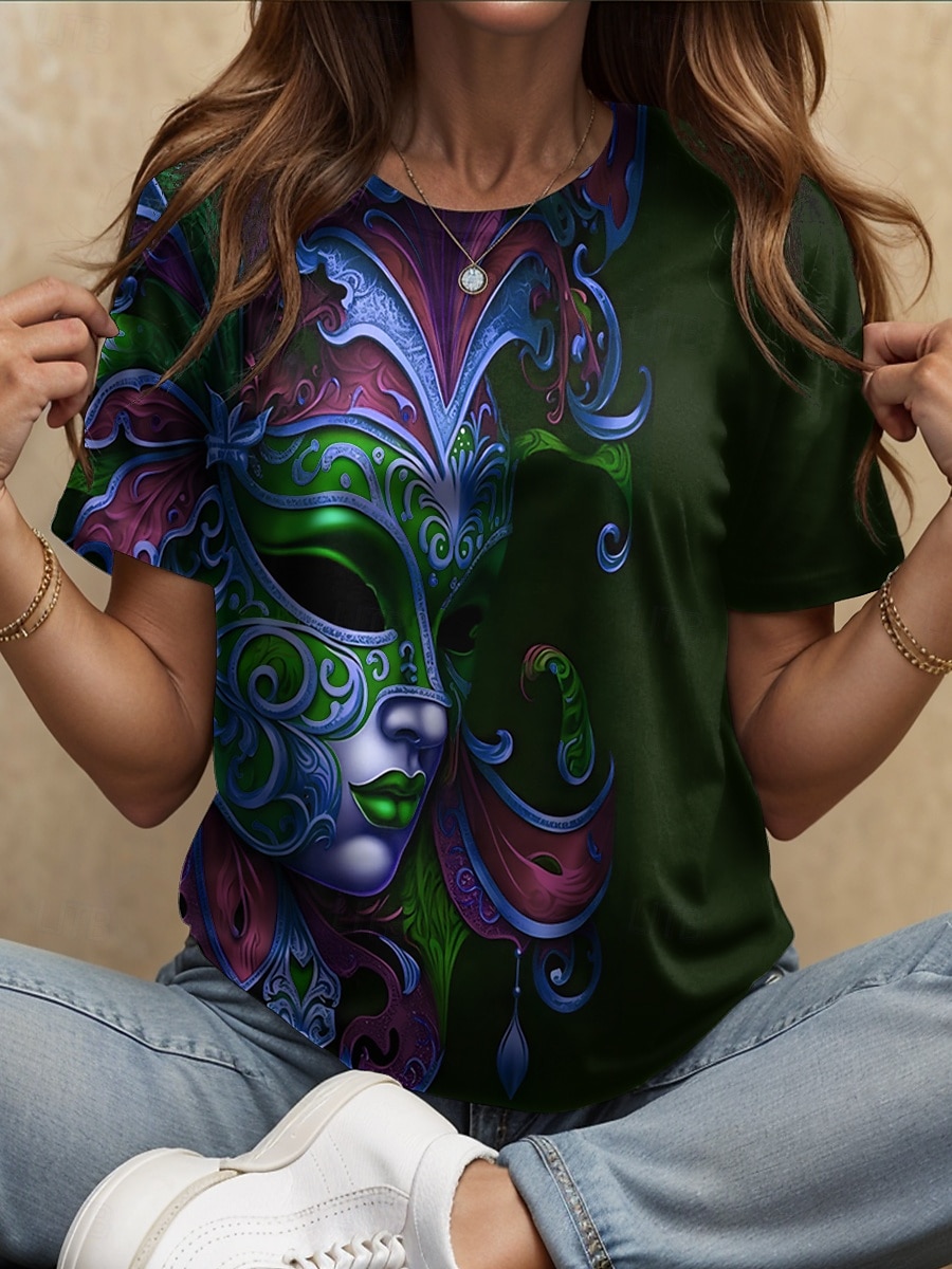 Femmes T-shirt Graphique ancien Élégant Occasionnel Manche Courte Col ras du cou Col rond Hauts Réguliers Quotidien Imprimé Fuchsia Vert Été Printemps de 2025 ? $19.99 –P4