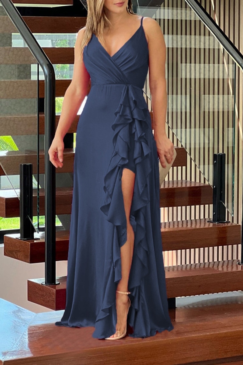 Damen Langes Kleid Maxikleid Abschlussballkleid Partykleid Cocktailkleid Unterkleid Mode Party Besonderer Anlass Date Normale Passform Einfach Ärmellos Spaghettiträger Grün Dunkelblau Rosenrot Sommer 2025 - $32.99 –P3