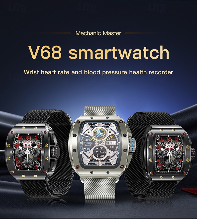 v68 умные часы 1,76 дюйма умные часы фитнес беговые часы null ecg+ppg шагомер пульсометр совместимый с null женским мужским шагомером индивидуальный циферблат часов ip 67 39 мм корпус часов 2025 - $56.99 –P2